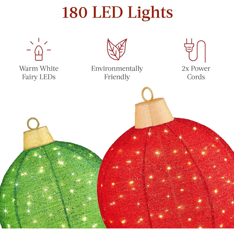 2pc Lighted Pop Up Outdoor Christmas Ornament Set Holiday Ball Decoration w 180 LED Lights 8 Light Functions The Holiday Aisle Color Red Green